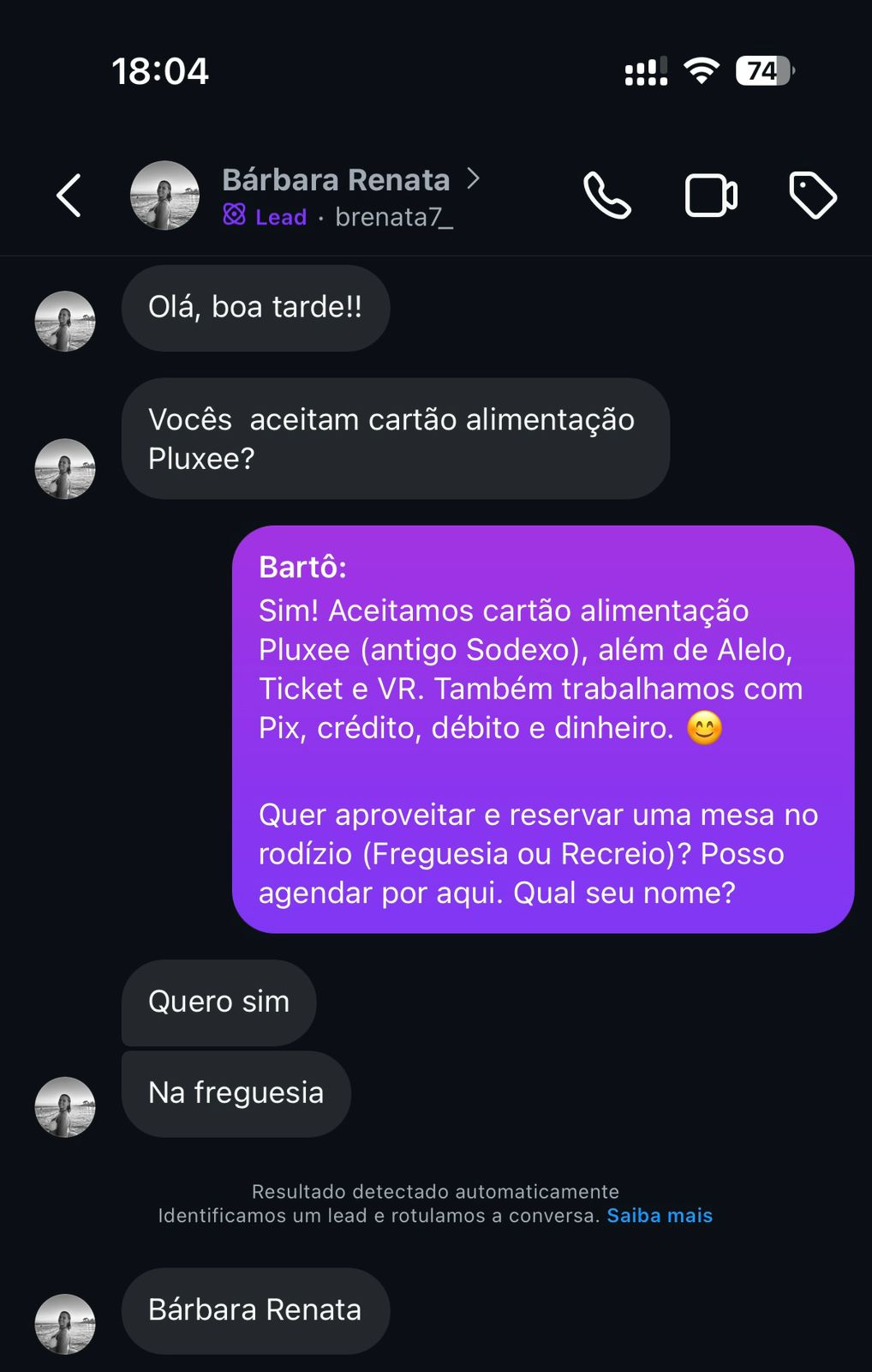 Conversa real do Instafull